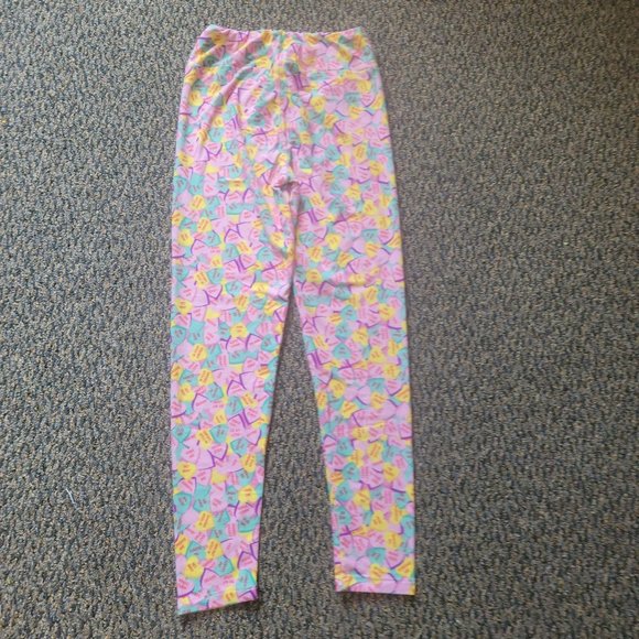 OS LuLaRoe Soft Stretchy Leggings Pink Sweetheart Print Leggings One Size - Picture 8 of 8